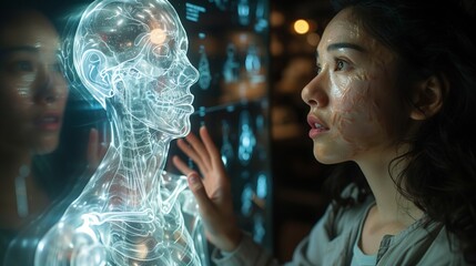 Woman Examines Digital Human Anatomy