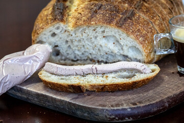 Brazil, July 28, 2024: Chicken liver pâté with rustic artisan bread