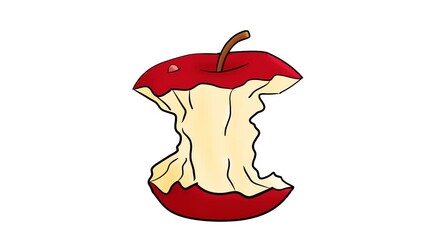 A Cartoon Animation of a Red Apple and an Apple Worm. Apple worm is an an insect larva that burrows in the interior of apples.