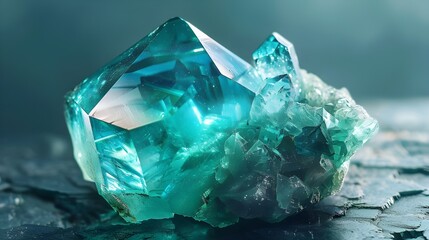 Teal aquamarine gemstones with sharp facets.
