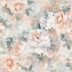 Vintage Watercolor Seamless Pattern with Peonies, Roses, and Camellias