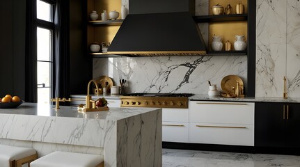 Gorgeous kitchen detail in a brand-new mansion. includes hardwood flooring, pendant lighting, stainless steel appliances, and an island.