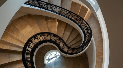 Fototapeta premium Inside a modern home, a white modern staircase