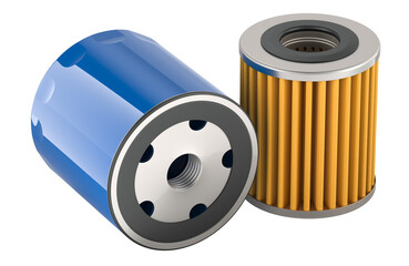 Car oil filters, closeup. 3D rendering isolated on transparent background