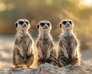 Curious Meerkats Keeping Watch in the Desert Landscape