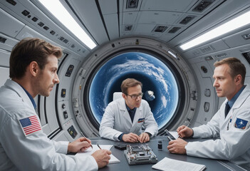  Researchers studying the effects of microgravity. 