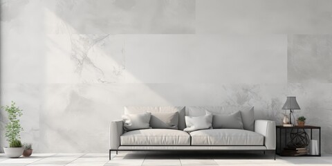 Minimalist Living Room Interior Design with White Sofa and Grey Wall