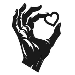 Clean Black and white vector silhouette of a Heart in hand on white background