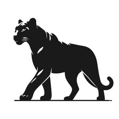Clean Black and white vector silhouette of a Panther on white background