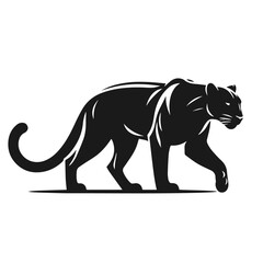 Clean Black and white vector silhouette of a Panther on white background