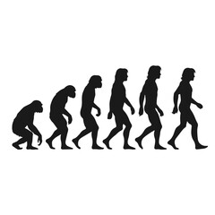 Clean Black and white vector silhouette of a Evolution of human specie on white background