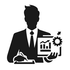 Clean Black and white vector silhouette of a Businessman on white background