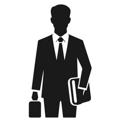 Clean Black and white vector silhouette of a Businessman on white background