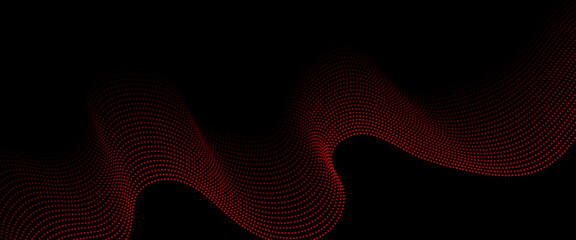 Abstract futuristic red wave dots shapes and black background. Vector background with red abstract wave dots. Abstract gradient wave, Big data. Digital background. Futuristic vector illustration.