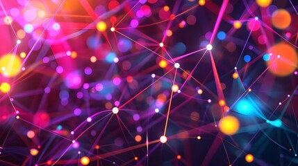 Futuristic network connections with vibrant neon lights in an abstract pattern.