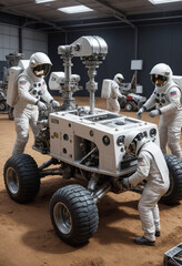  Engineers working on a space rover. 