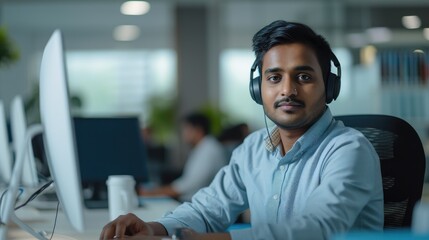 Fototapeta premium Professional Helpdesk Worker in Contemporary Office