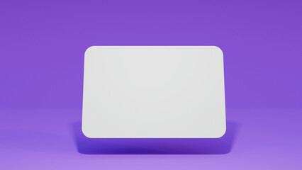 Blank mockup card with shadows on a purple background. Front of view. Debit card mock up. Name card design mock up presentation.