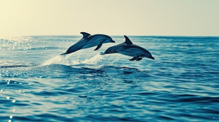 Fototapeta premium Dynamic Dolphin Pair in Sunny Ocean Setting