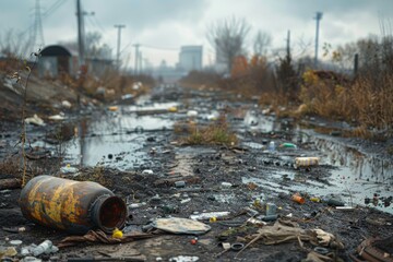 Obraz premium A Depiction of Environmental Neglect: A Dusty Path Covered in Trash