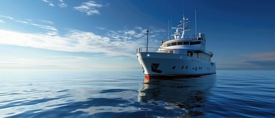 Naklejka premium Sophisticated Vessel on Calm Ocean, Modern Eco-Friendly Features