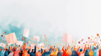 Peaceful rally with people holding democracy-themed banners, democracy rally, civic unity