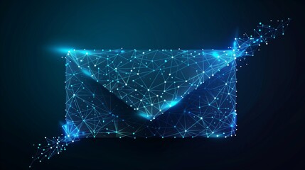 Abstract message icon. Low poly style design. Wireframe light connection structure.