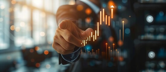 Businessman pointing arrow graph corporate future growth plan. Growing growth concept. Business development to success.