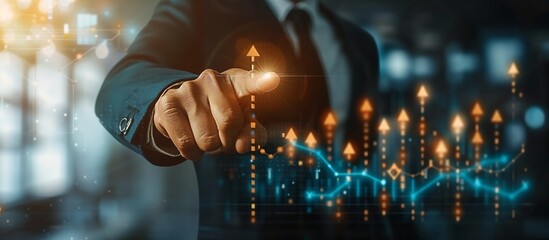 Businessman pointing arrow graph corporate future growth plan. Growing growth concept. Business development to success.