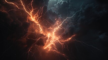 Bright Lightning Bolt Over Black Space