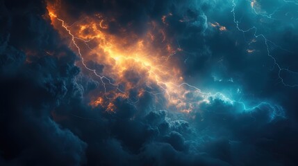 Fototapeta premium Dramatic Lightning Striking the Dark Night Sky