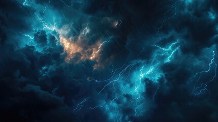 Obraz premium Intense Thunderstorm with Lightning Bolts at Midnight