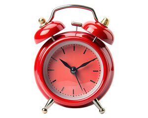Red alarm clock isolated on white transparent background, png element clipart
