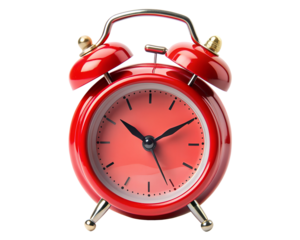 Red alarm clock isolated on white transparent background, png element clipart