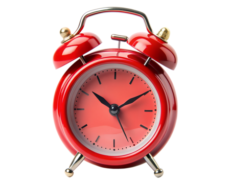 Red alarm clock isolated on white transparent background, png element clipart