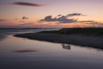A serene evening scene by a waterfront