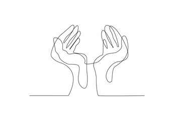 Praying Hands Continuous one line drawing, Hand vector illustration