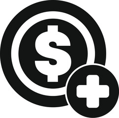 Black and white dollar coin is increasing in value with a plus sign