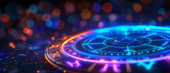 An elaborate zodiac constellation map with detailed astrological symbols, illuminated by a starstudded sky and cosmic nebulae 8K , high-resolution, ultra HD,up32K HD