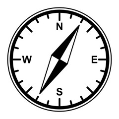 Compass icon, vector. Compass symbol, silhouette.  Navigation icon, symbol concept. North, South, West, East indicated with compass arrow. Vector illustration.