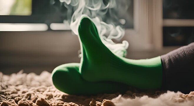 Stinky green socks giving off a bad smell.