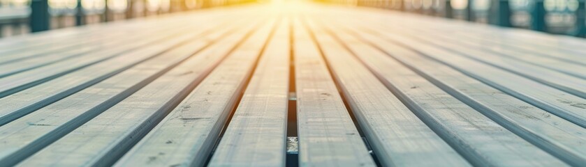A serene view of wooden planks under soft sunlight, creating a warm and inviting atmosphere for various design projects.