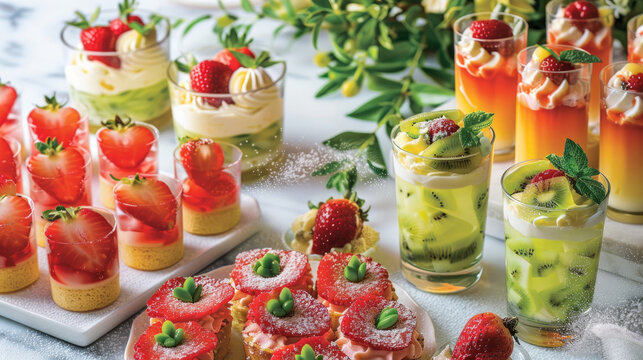 Colorful Desserts With Strawberries and Kiwi at a Summer Celebration