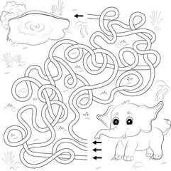 Labyrinth or maze game. Puzzle for kids. Help the elephant find his way to the watering hole