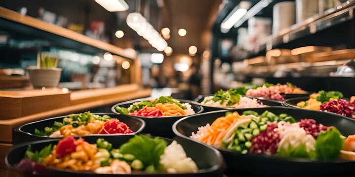 Poke bowls at a healthy poke shop.
