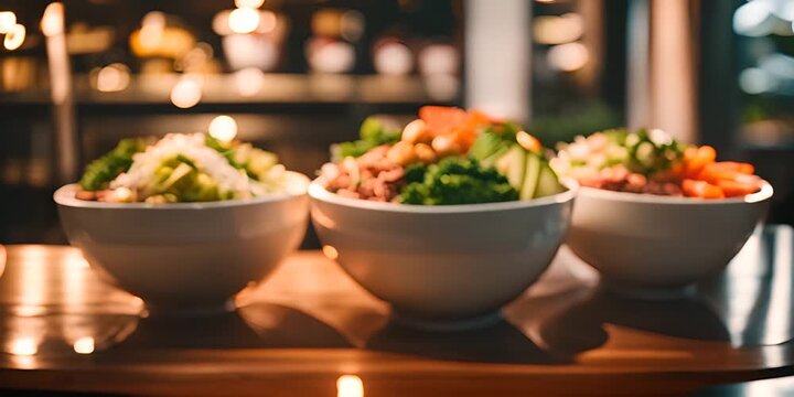 Poke bowls at a healthy poke shop.