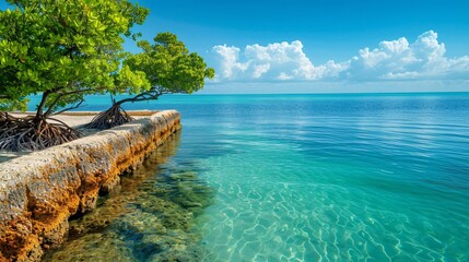 Mangrove Tree Overlooking Crystal Clear Water.