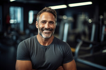 Fototapeta premium Beautiful elderly people attending gym having healthy lifestyle way of life, modern indoors sports space, Generative AI