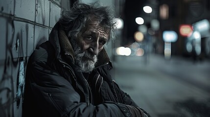 Obraz premium Portrait of a homeless man on the street.