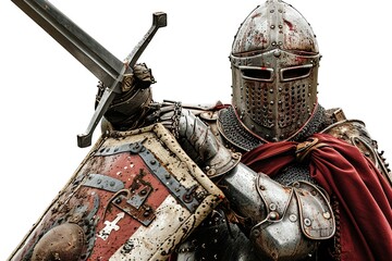 Naklejka premium Medieval knight in armor with sword